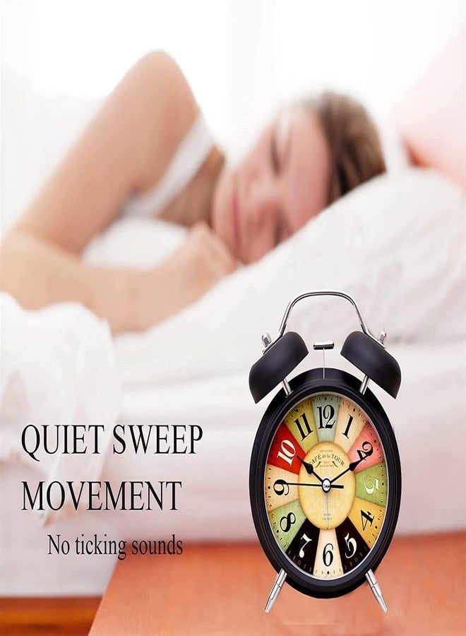 KADIO Vintage Alarm Analog Clock Twin Bell with Night Backlight Function and Silent Motion, Metal Frame High Volume Bedside Luminous Alarm for Students Bedroom/Office (Black), 8 * 12 Cm - Image 3